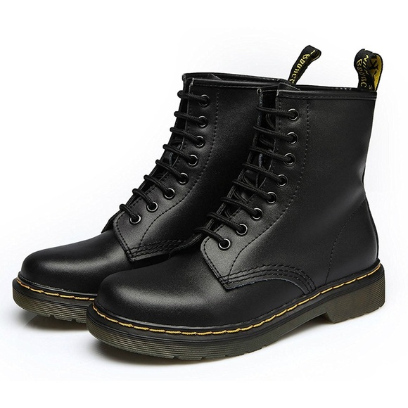 Shoes - New Woman's Ladies Black Leather Combat Ankle Boot